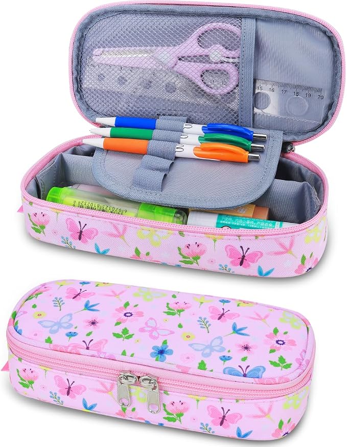 RHCPFOVR Kids Pencil Case for Girls-Soft Zipper Large Capacity Pencil Pouch for Girls Pencil Case for School Pencil Bag for Toddler (Pink Butterfly)