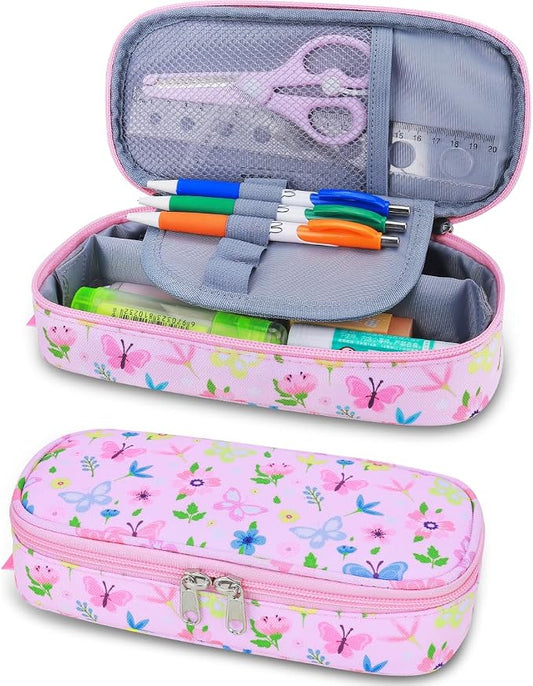 RHCPFOVR Kids Pencil Case for Girls-Soft Zipper Large Capacity Pencil Pouch for Girls Pencil Case for School Pencil Bag for Toddler (Pink Butterfly)
