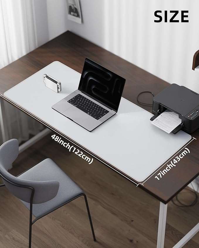 Leather Desk Pad Protector- 48" x 17" Office Desk Mat, Non-Slip PU Leather Mouse Pad, Waterproof Desk Blotter Mat, Desk Cover for Office and Home (Ivory White)