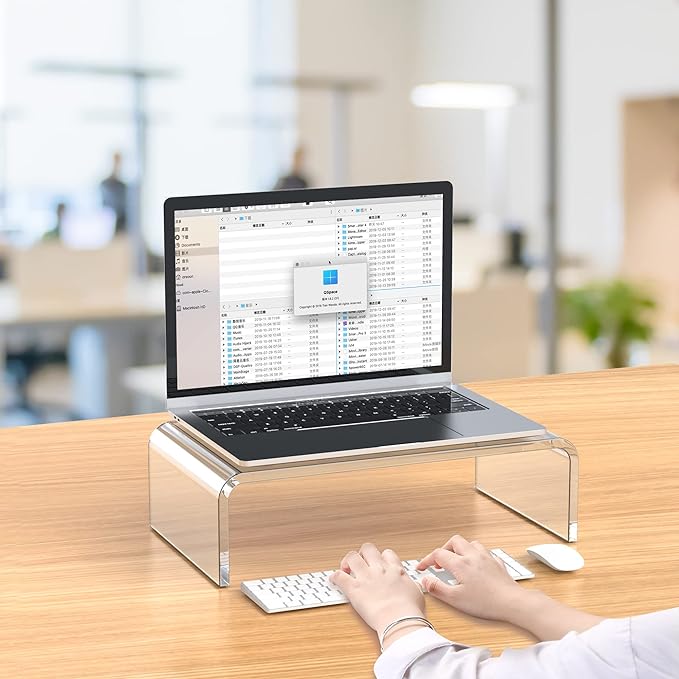 Acrylic Monitor Stand Riser Clear Laptop Stand Riser L15 xW7.5 xH4 | PC Holder, Compatible with All Notebooks and Monitor, Decoration for Office & Home,White Aesthetic Design, Office Supplies