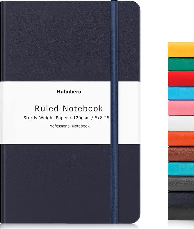Huhuhero Lined Journal Work Notebook, College Ruled 5.25"×8.25", Navy Blue | Hardcover Notebook for Women Men, 120Gsm Thick Paper for Note Taking Writing, Office School Supplies (1, Navy Blue)
