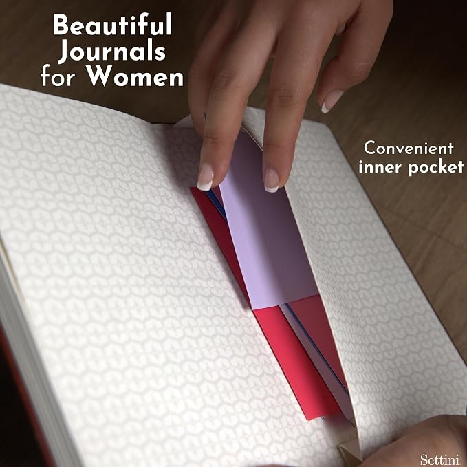 SETTINI® Vegan Leather Journal Gift Set with Pen 192 Pages, Flower | hardcover, luxury pen + unique pen holder, gift box, leather journal for women, A5, 192 pages