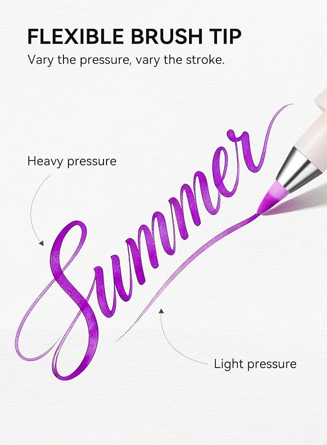 Arrtx Brush Marker Pens 24 Colors, Water-Based Ink Brush Pens for Hand Lettering, Journaling, Sketching, Outline Drawing & Illustrations,Art Supply