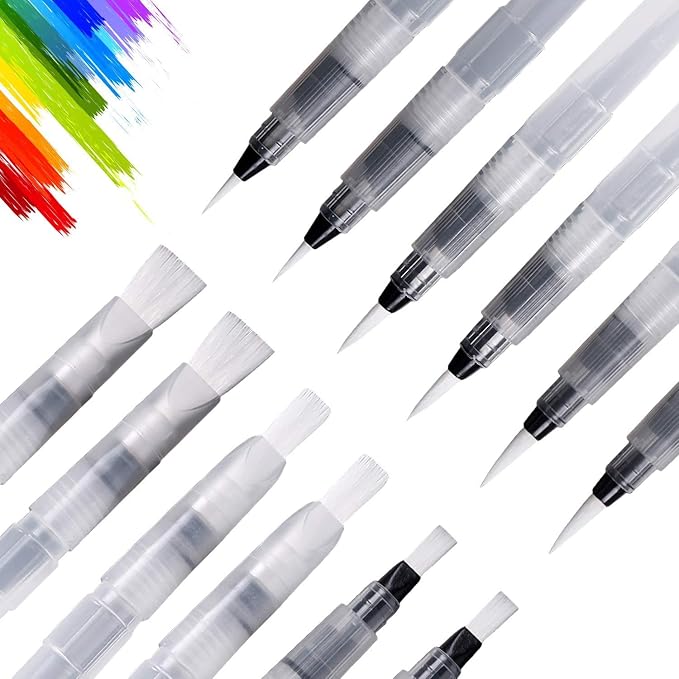 UPINS 18 Piece Water Color Brush Pen Set for Watercolor Paint Markers | Splatter-Free Shape-Retaining Nylon Tips, Artists and Hobbyists,Self-Moistening Controlled Flow,6 Assorted Varied Tip Pens