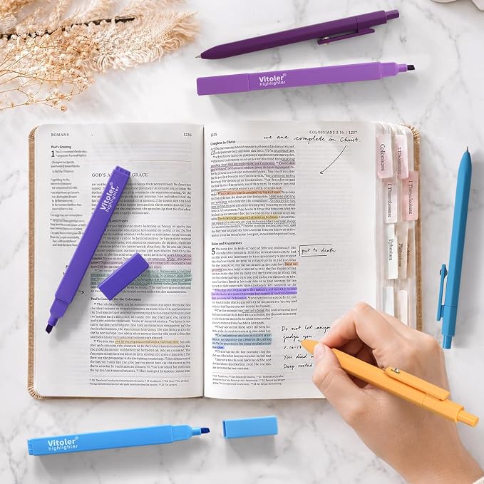 Piochoo Highlighters and Pens Set,6 Pack Highlighters Assorted Colors and 6 Pack 0.5mm Gel Pens Black Ink Smooth Writing for Women Nurse Men School Supplies