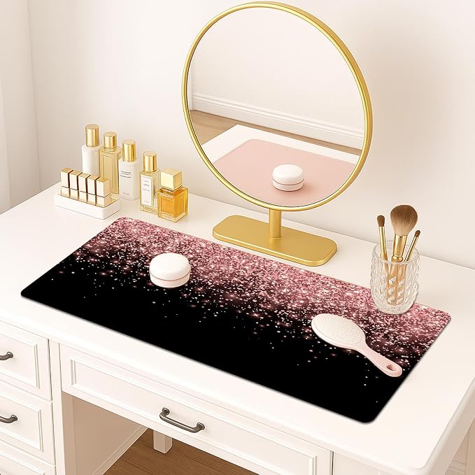 Britimes Pink Rose Gold Desk Mat Golden Black Deak Pad Non-Slip PU Leather Large Keyboard Mouse Pad Office Desktop Accessories for Office,Work,Home Decor(31.5"X15.7")