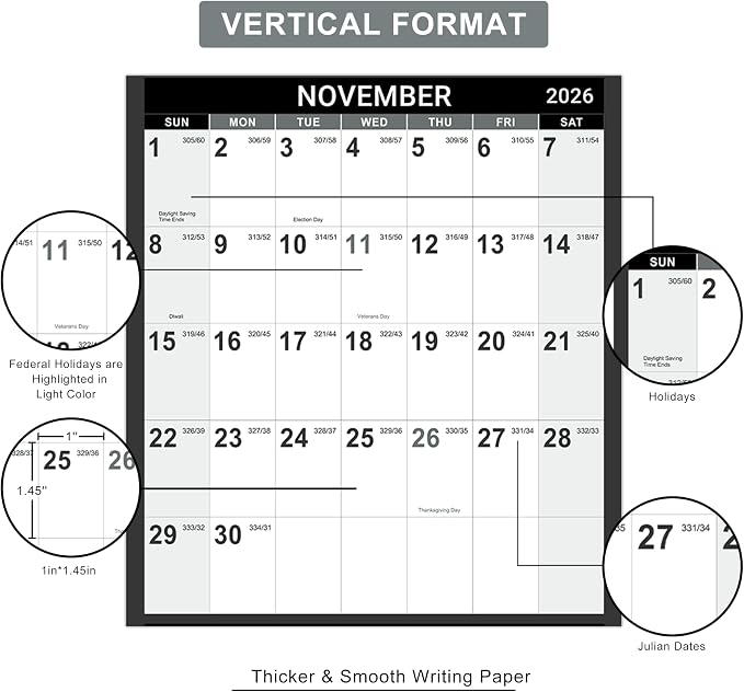 2026-2027 Yearly Wall Calendar - Calendar 2026-2027, July 2026 - June 2027, 34.4" x 22.8"(Open), Yearly Wall Calendar 26-27, Vertical Layout, Double-Sided Round Stickers, Large Calendar - Black