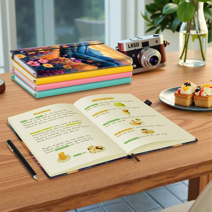 Hardcover Executive Notebooks, A5 PU Leather Lined Journal Notebook, 200 Pages Thick Paper Subject Notebooks for School,Work,Home Writing Business Notebook, Diary Book ，Mountains and Flowers