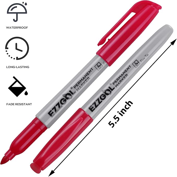 Ezzgol Permanent Markers Bulk, 72 Pack Red Permanent Marker Set, Fine Tip, Waterproof Markers, Premium Smear Proof Pens, Waterproof, Quick Drying, Office Supplies for School, Office, Home