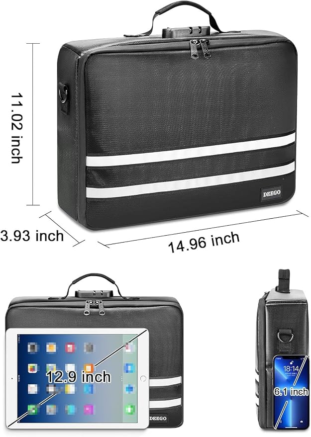 DEEGO Fireproof Document Organizer With Lock,Important Document Folder | Waterproof File Organizer for File Paper, Certificate, Passport, Portable Fireproof Safe Bag for Office Storage, Travel