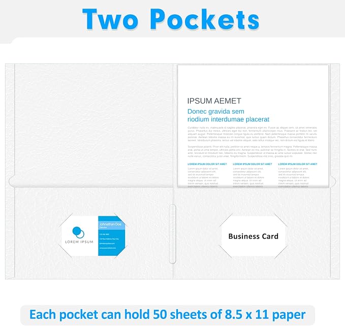 Two Pocket Folders, PANDRI 50 Pack 2 Pocket Folders, Letter Size Paper File Folder for School Office Home Business, White