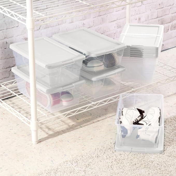 Sterilite 12-Pack 6 Quart Storage Boxes, Stackable Clear Plastic Bins with Snap-On Lids – Heavy-Duty Organizing Containers for Closet, Bathroom, and Office