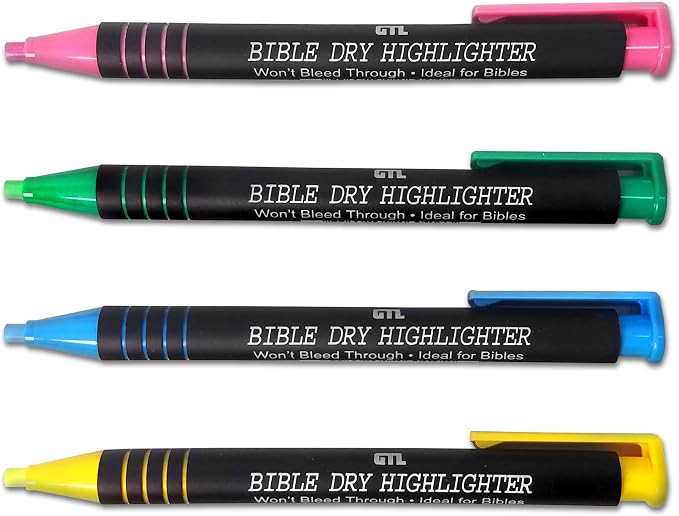 G.T. Luscombe Company, Inc. Bible Dry Highlighting Kit | No Bleed Eco-Friendly Refillable Dry Highlighters | No Sharpening | No Smearing or Fading | Yellow, Blue, Pink, Green (Set of 4)