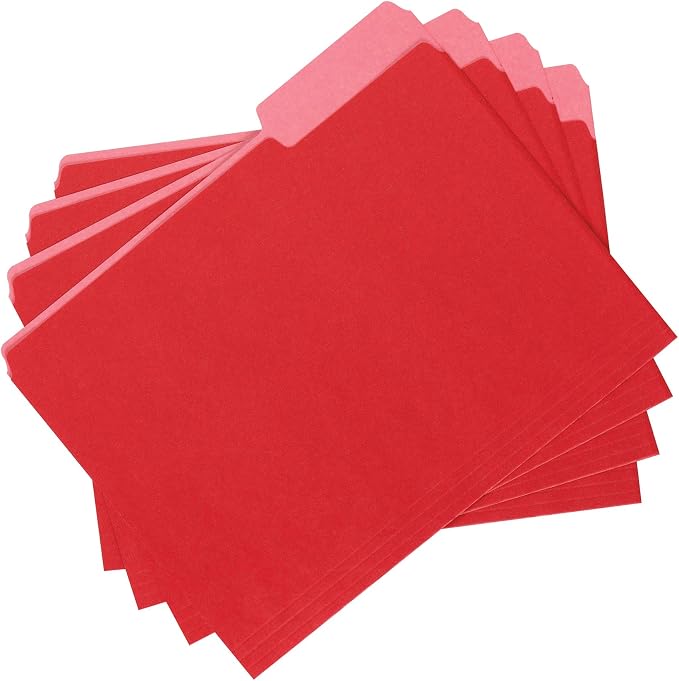 Amazon Basics File Folders,Letter Size,1/3 Cut Tab,Red,(Pack of 360)