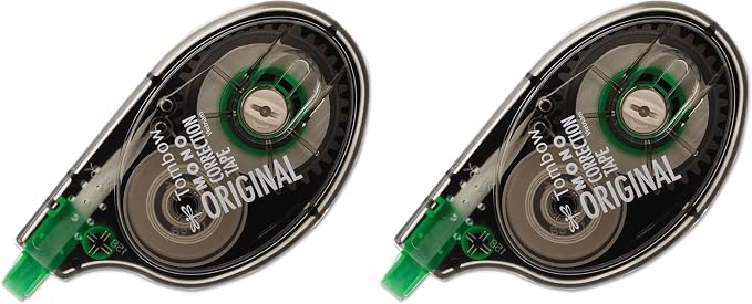 Tombow 68620 MONO Correction Tape, Non-Refillable, 1/6" x 394", White Tape (Pack of 2)