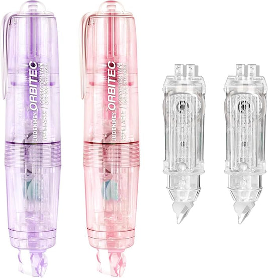 Refillable Retractable White Correction Tape,2PCS Cute White Correction Tape with 2 Extra Refills, Mini Aesthetic Pen Shaped Applicator with Easy to Use for School Office Supplies