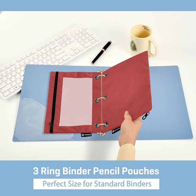 Gredecor Binder Pencil Pouch 3 Ring Brown Zipper Pencil Pouches Case 2 Pack Clear Binder Organizer for School Office
