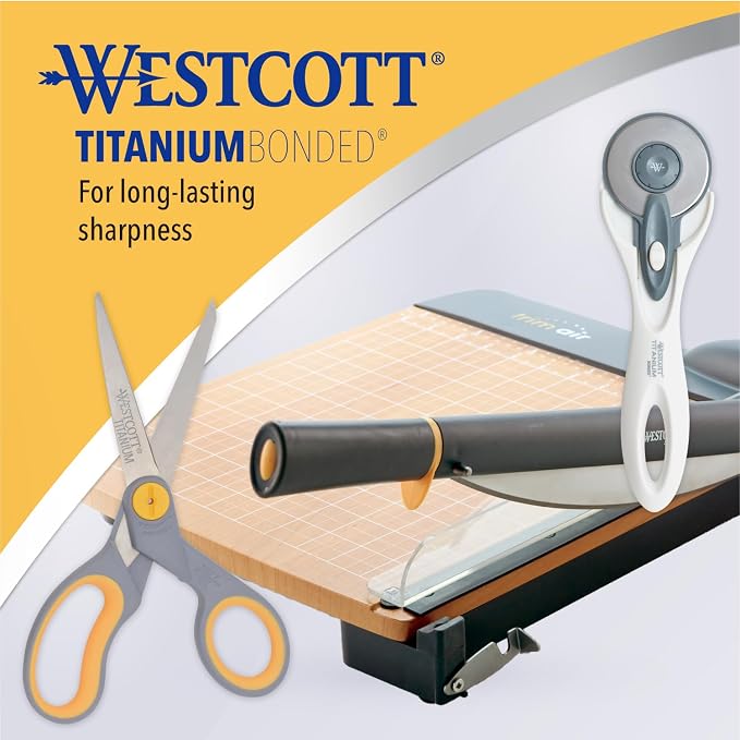Westcott 5-Inch Micro-Tip & 8-Inch Bent Craft Fabric Scissors - Titanium Bonded Blades for Heavy Fabric and Precise Snips, 2 Pack
