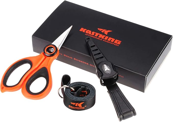 KastKing Paradox 5.5-Inch Fishing Scissors | Braided Line Cutters, w/Sheath, Super Sharp 3CR13 Japanese Stainless Steel Blades, Non-Slip TPR Handles, Includes Lanyard