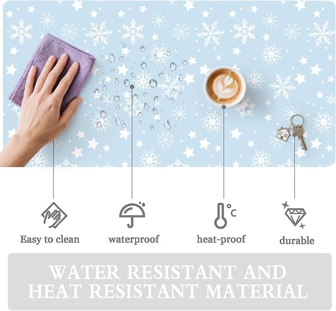 Winter Snowflake Leather Desk Mat Extended Gaming Mouse Pad | Non-slip Large Writing Pad Laptop Blotter Computer Keyboard Mat | Cute Blue Desk Protector for Home Office 27.6" x 13.8"