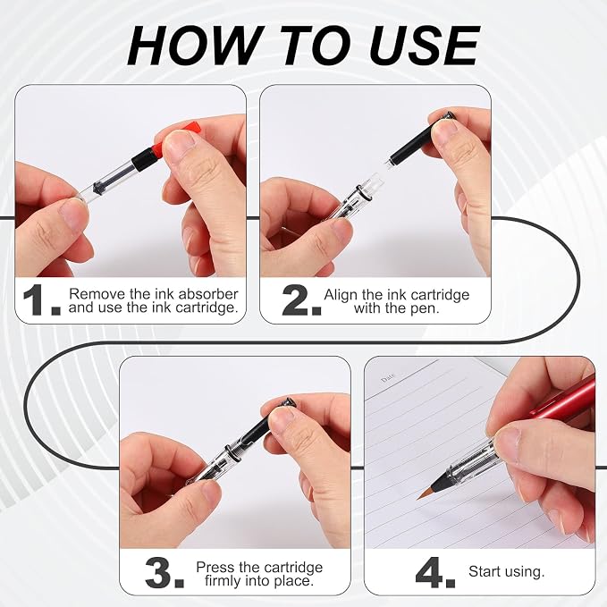 PATIKIL 4Pcs Calligraphy Brush Pens, Fountain Ink Brush Pen Refillable with 10Pcs Ink Refill for Writing Lettering Drawing Chinese Japanese Signature, Red
