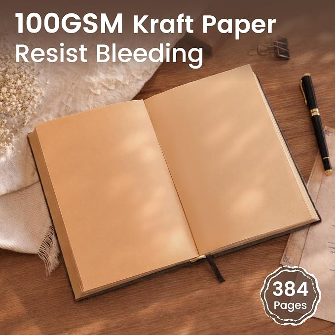 Vintage Hardcover Blank Notebook A5 Journal - 384 Pages 100 GSM Thick Kraft Paper Writing Journal for Men & Women Gray 5.51" x 8.50"