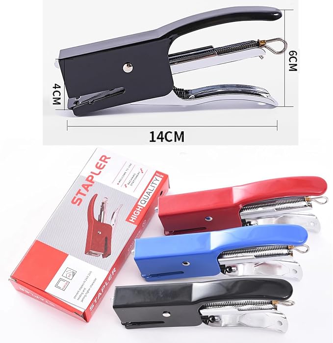 Heavy-Duty Handheld Plier Stapler with 1000 Standard 1/4" Staples, All-Metal Ergonomic Easy Grip Stapler, Smooth Jam-Free for Office, School, Home, Classroom Supplies, Documents, Receipts – Red