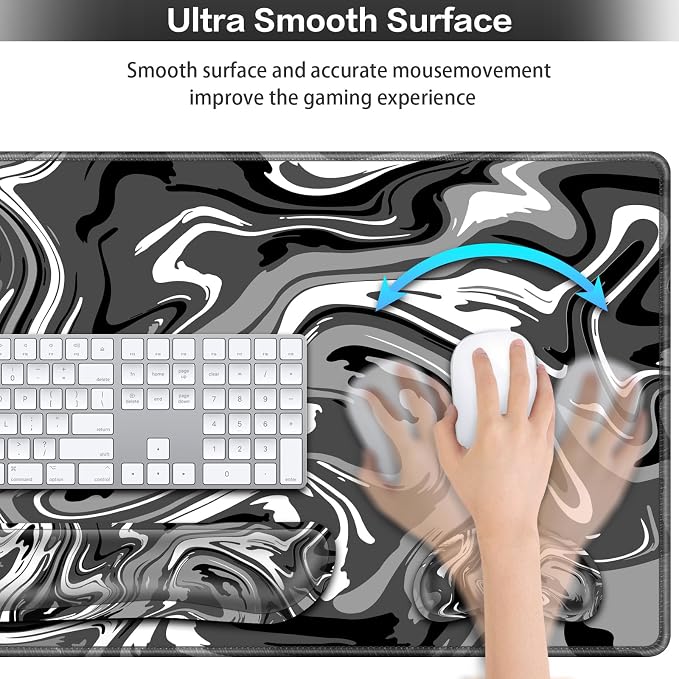 Desk Mat Black, Large Gaming Mouse Pad with Wrist Rest, 4in1 XXL Mousepad+Keyboard Wrist Rest+Mouse Pad Wrist Support+Cup Coaster Set Ergonomic Computer Desk Arm Wrist for Decor Home Office Women
