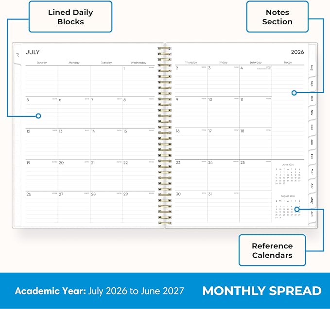 Blue Sky 2026-2027 Weekly & Monthly Academic Planner, 8.5"x11", Gemma | July 2026 - June 2027, Flexible Cover, Wirebound, Laminated Tabs, Storage Pocket, Academic Year