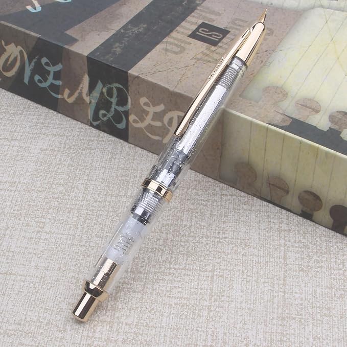 JINHAO 20 transparent Press Fountain Pen Retractable EF/F Nib Plastic with Clip Writing Ink Converter