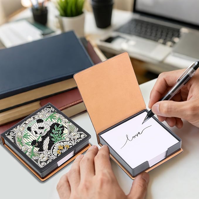 Panda Diamond Painting Kit Note Box,Memo Paper Storage Box Diamond Art,Sticky Note Holder Diamond Art,Diamond Painting Memo Pad For Office Desk. (Panda)