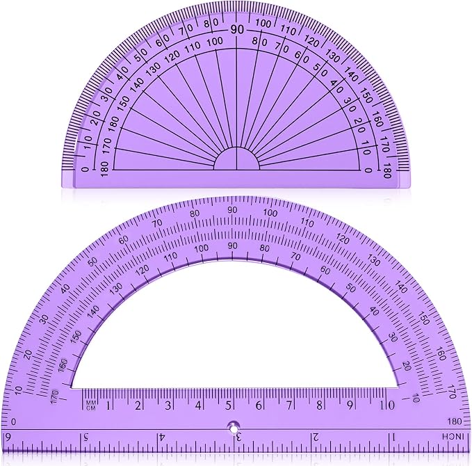 EBOOT 2 Pcs Plastic Protractor Clear 180 Degrees Transparent Protractor for Geometry, 4 Inch and 6 Inch (Purple)