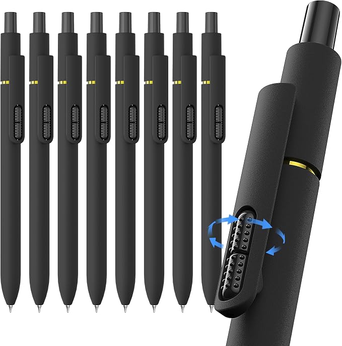 0.7mm Gel Pens Black Ink, 8 Pack Retractable Pens with Fidget Clip | Medium Point Smooth Writing, Quick-Drying, No Smudges, Stress Relief, Journaling, Note Taking, School, Office, Student/Adults