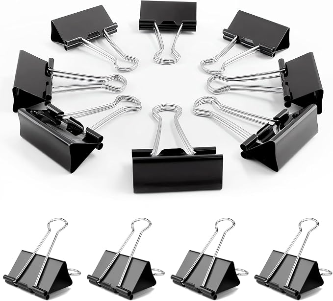 Medium Binder Clips, 72Pack, 1inch, Black Paper Binder Clips, Medium Paper Clips, Office Clips, with Storage Container for Office, Home, School