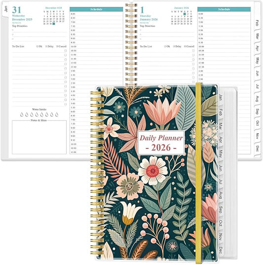 2026-2027 Daily & Monthly Planner - One Page Per Day, Daily Planner from July 2026 - June 2027, Planner 2026-2027 with 12 Monthly Tabs, 8.5" x 11", Flower-B