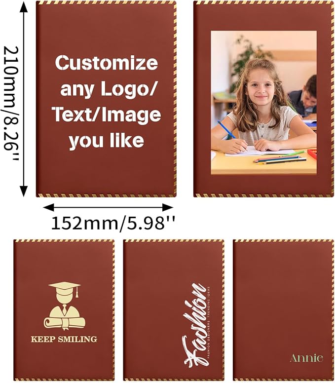 Custom A5 Personalized Notebook with Your Logo Text PU Leather Customizable Notebook Daily Journals For Writeing-200 Lined Pages(Blue)