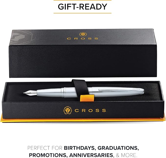 Cross ATX Pure Chrome Stainless Steel Fine Nib Fountain Pen - Refillable Pen for Smooth Writing - Black Ink - Comfortable Grip - Long-Lasting - Professional Office Supplies