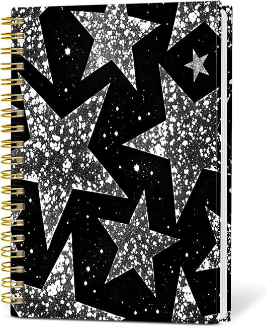 KZYVFNPQ Spiral Journal Notebook for Women Men, A5 Cute Hardcover Lined Notebook with Strong Binding,College Ruled Notebook for Office Work Writing(Star Black White Speckled)