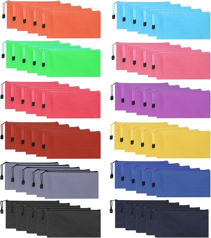 60pcs Pencil Pouch Bulk,Zipper Pouches,Waterproof Pencil Bags, Small Organizing Bags in 12 Colors for Classroom,Office Supplies Storage and Travel Accessories