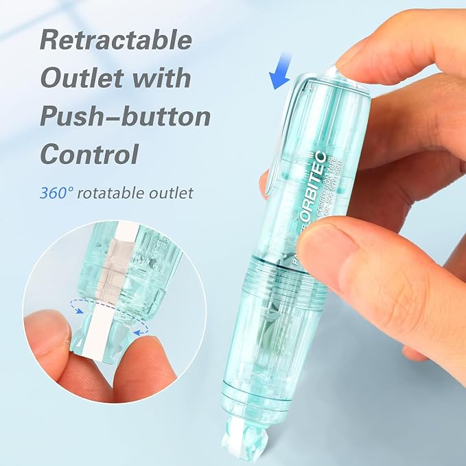 White Correction Tape,Refillable Retractable Quick Dry Japan Aesthetic Cute White Correction Tape Out Pen, with Easy to Use Mini Small Pen Shaped Applicator (retractable & refillable)