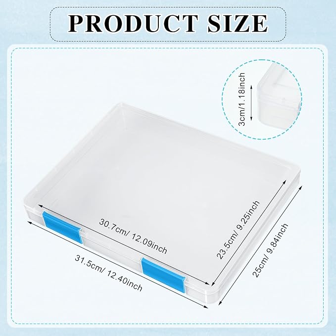 PerKoop 6 Pcs Clear Paper Storage Box,12.4 x 9.84 x 1.18 Inches,Blue | A4 Plastic File Box Document Paper Organizer Storage Board Game Project Cases Containers with Buckle for Craft, Magazine