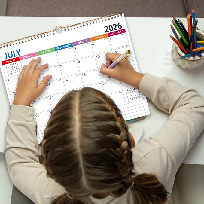 Wall Calendar 2026-2027 - 18 Month Wall Calendar july 2026-2027 Dec, 14" x 11", Thick Ppaer, Twin-Wire Binding, Home or Office Calendar for Easy Organizing
