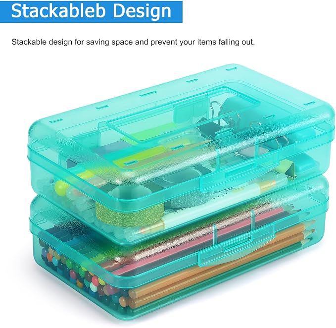 Tamaki 1 Pack Plastic Pencil Box Large Capacity, Light Green | Clear Boxes with Snap-tight Lid Stackable Design and Stylish Office Supplies Storage Organizer