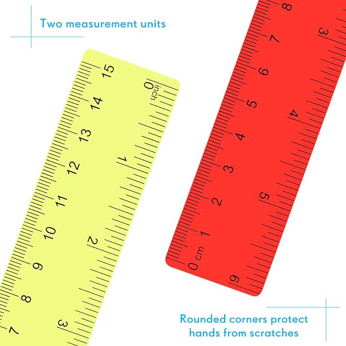Zonon 50 Pcs 6 Inch/12 Inch Plastic Rulers Bulk Flexible Straight Rulers with Inches Centimeters First Day of School Gift Students Back to School Office Home Supplies (Colorful,6 Inch)