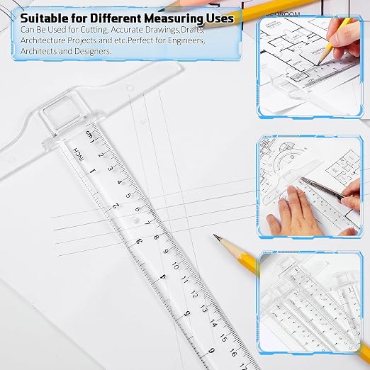 Pangda 4 Pcs 12 Inch T-Square Ruler Plastic Transparent T-Ruler for Drafting and General Layout Work
