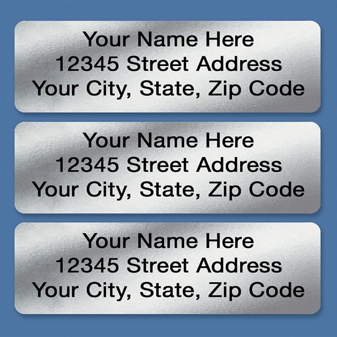 Personalized Return Address Labels, Roll of 250 | Silver Foil, 250 Count, Self-Adhesive, Without Dispenser, Customize with Name & Shipping Address