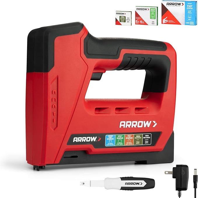Arrow Electric Staple Gun, 5 in 1 Cordless Stapler with 3000Pcs Staples | Heavy Duty Staple Gun for Upholstery, 3.6V Rechargeable Brad Nailer with Staple Remover, for Wood, Home, DIY, ET501C