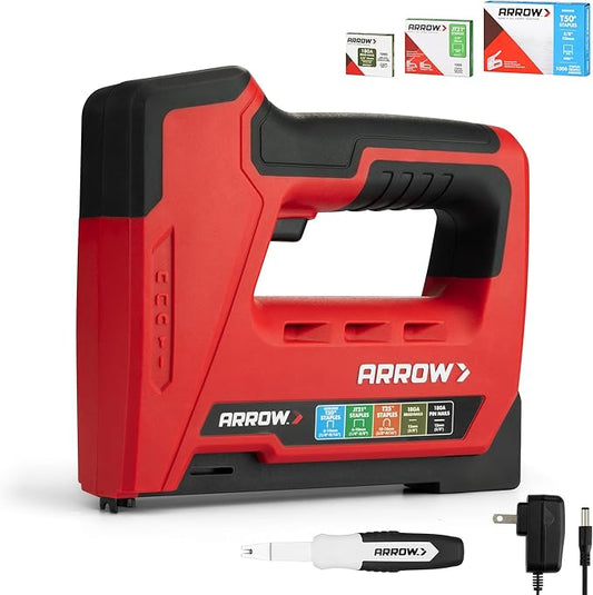 Arrow Electric Staple Gun, 5 in 1 Cordless Stapler with 3000Pcs Staples | Heavy Duty Staple Gun for Upholstery, 3.6V Rechargeable Brad Nailer with Staple Remover, for Wood, Home, DIY, ET501C