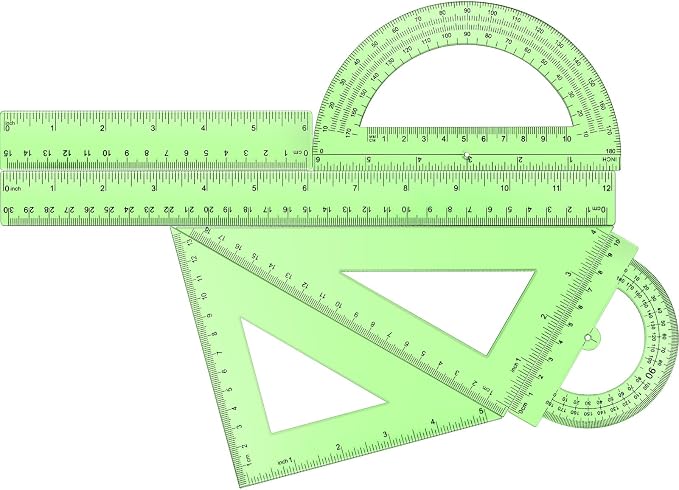 Tenare 6 Pcs Plastic Ruler Math Set Includes 12 Inch 6 Inch Straight Protractor Triangle Geometry Transparent Math Ruler Measuring Tools for School Office Home(Green)