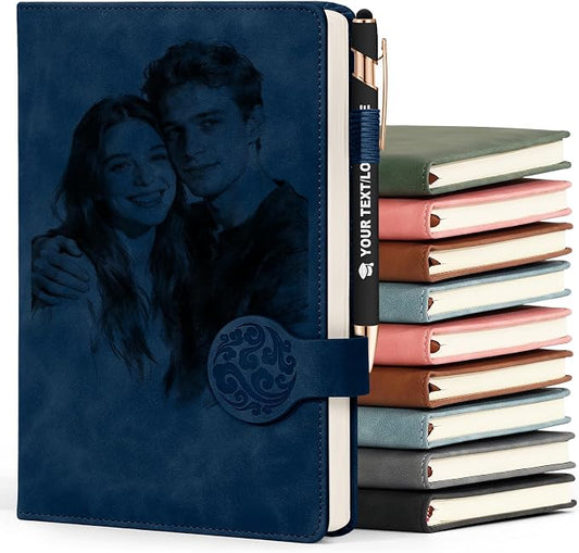ENOMY Personalized Notebook & 10 PC Pens Set Custom Notebook 200 Pages A5 Leather Journal for Men Women Hardcover Notebooks for Office College Graduation New Year Gifts, Dark Blue
